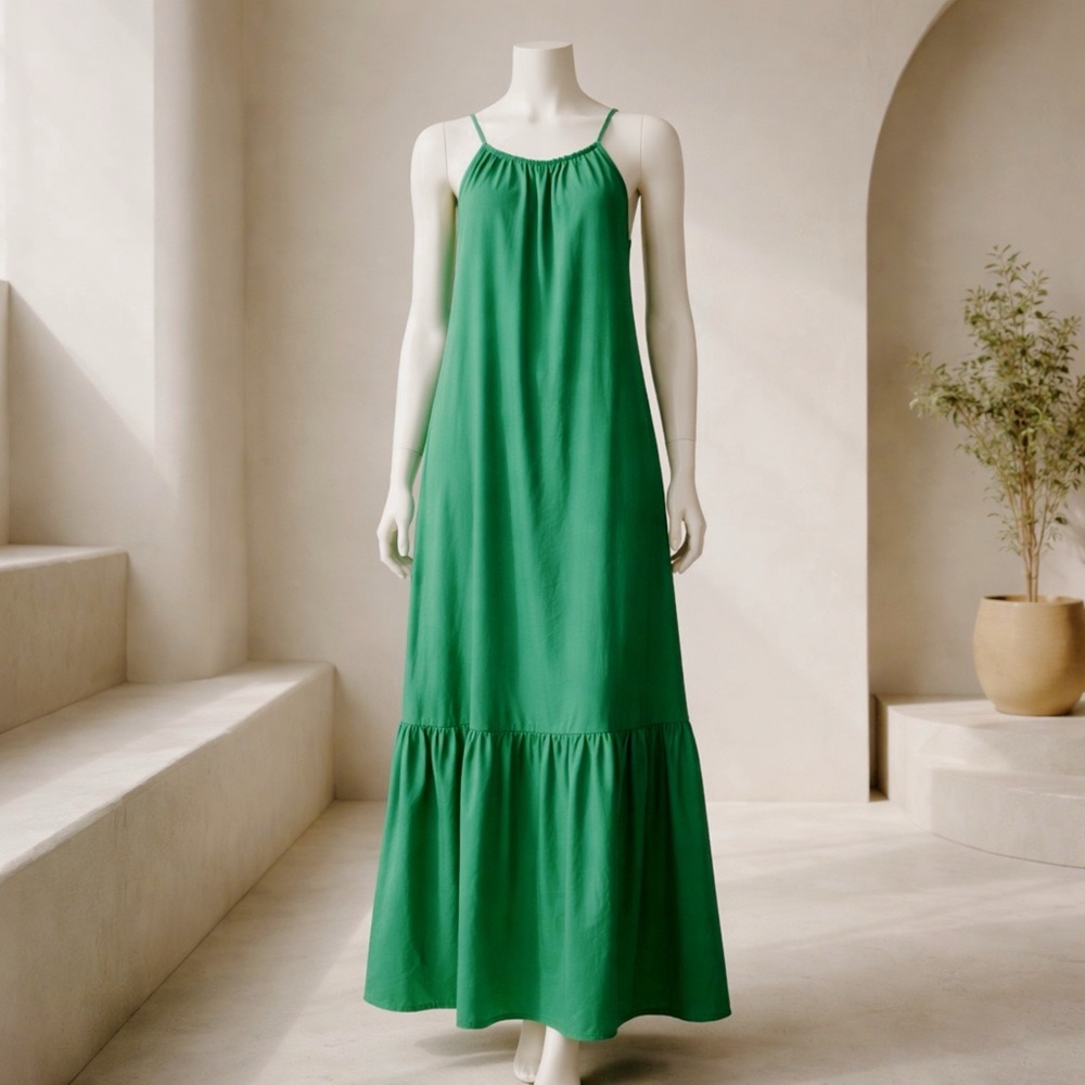 Halston Heritage Green Maxi Dress with Ruffle Hem